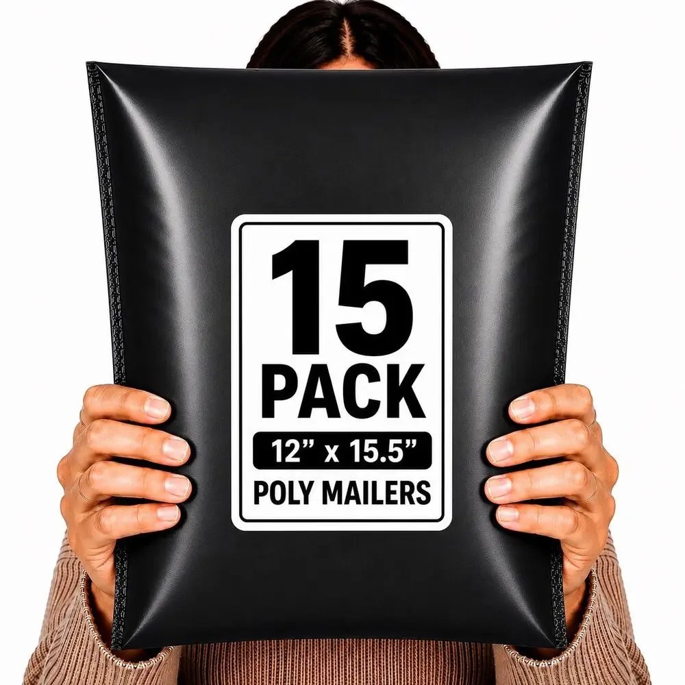 POLY MAILERS BLACK (15 PACK) 12x15.5 SELF SEAL SHIPPING BAGS MAILING BAGS NEW